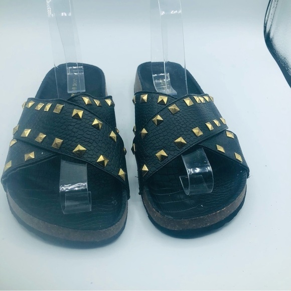 Joe boxer women's black slides with gold studs size 7 1/2 - Picture 2 of 7